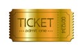 3d golden tickets. Three-dimensional golden ticket with stars and the inscription \